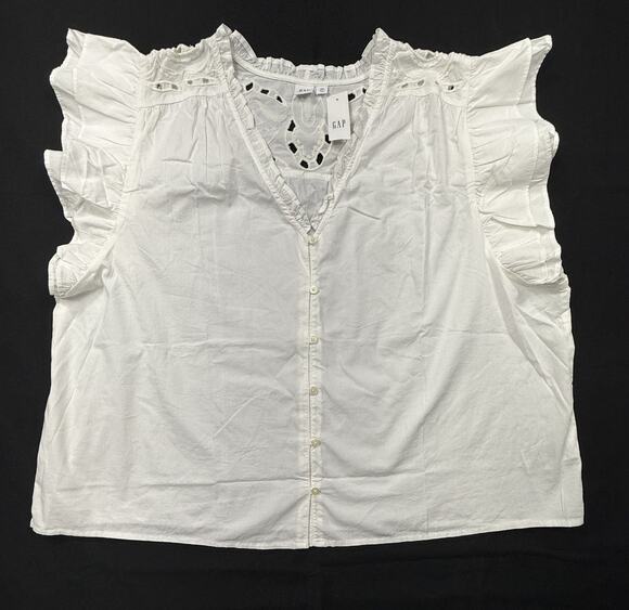 GAP Tops - NWT Gap white Relaxed Poplin Flutter Sleeve Top Sz XXL v-neckline ruffle trim